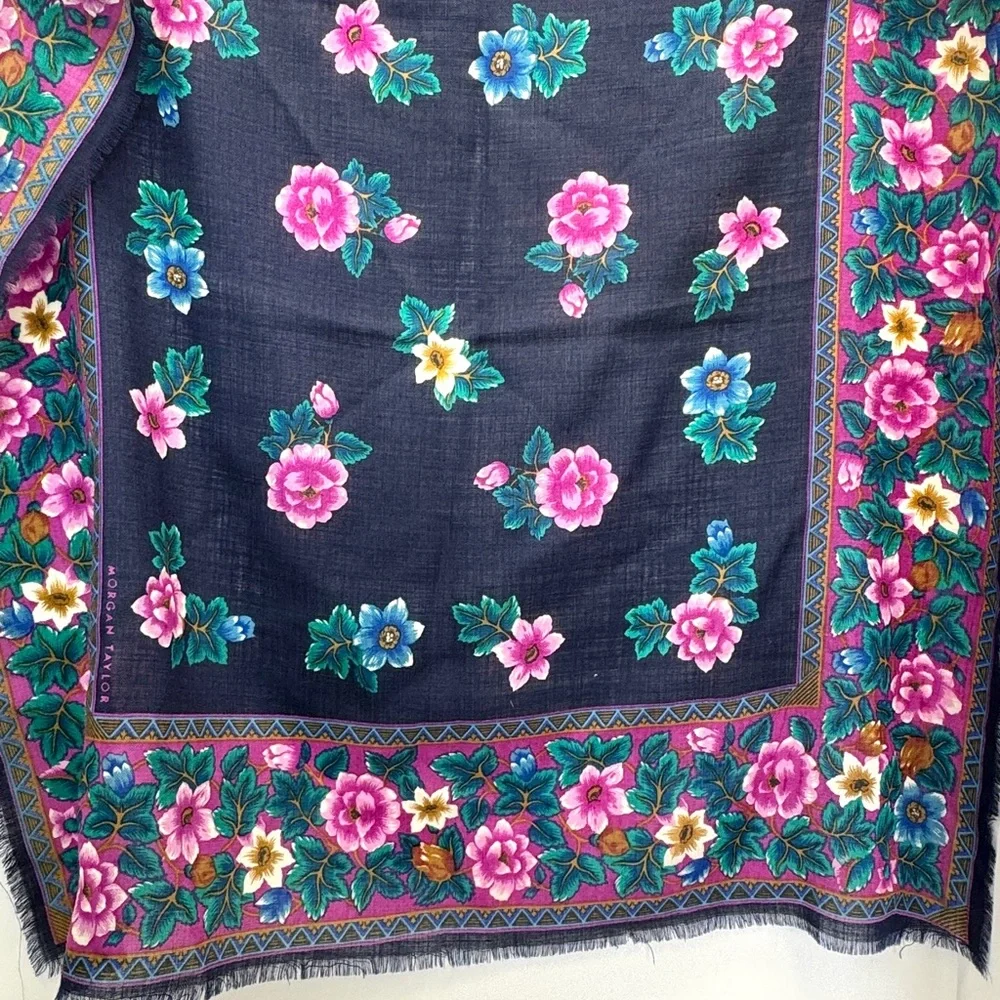 Vintage Morgan Taylor Floral Wool Scarf - Picture 2 of 7